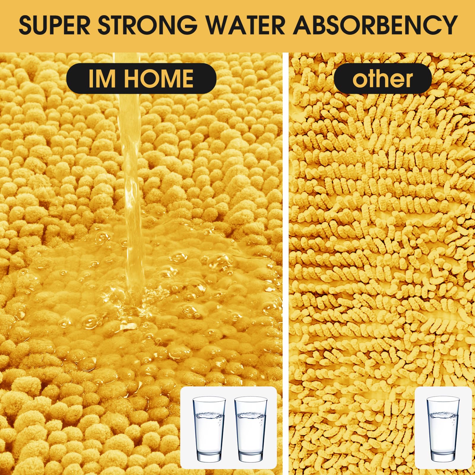 Accumtek Upgrade Extra Large Gold Bathroom Rug Set 3 Pieces Ultra Soft, Thick Absorbent Bath Mats, Non Slip Chenille Toilet Mat